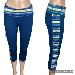 Gaiam Womens Leggings Yoga Pilates Athletic Workout Teal Yellow Medium